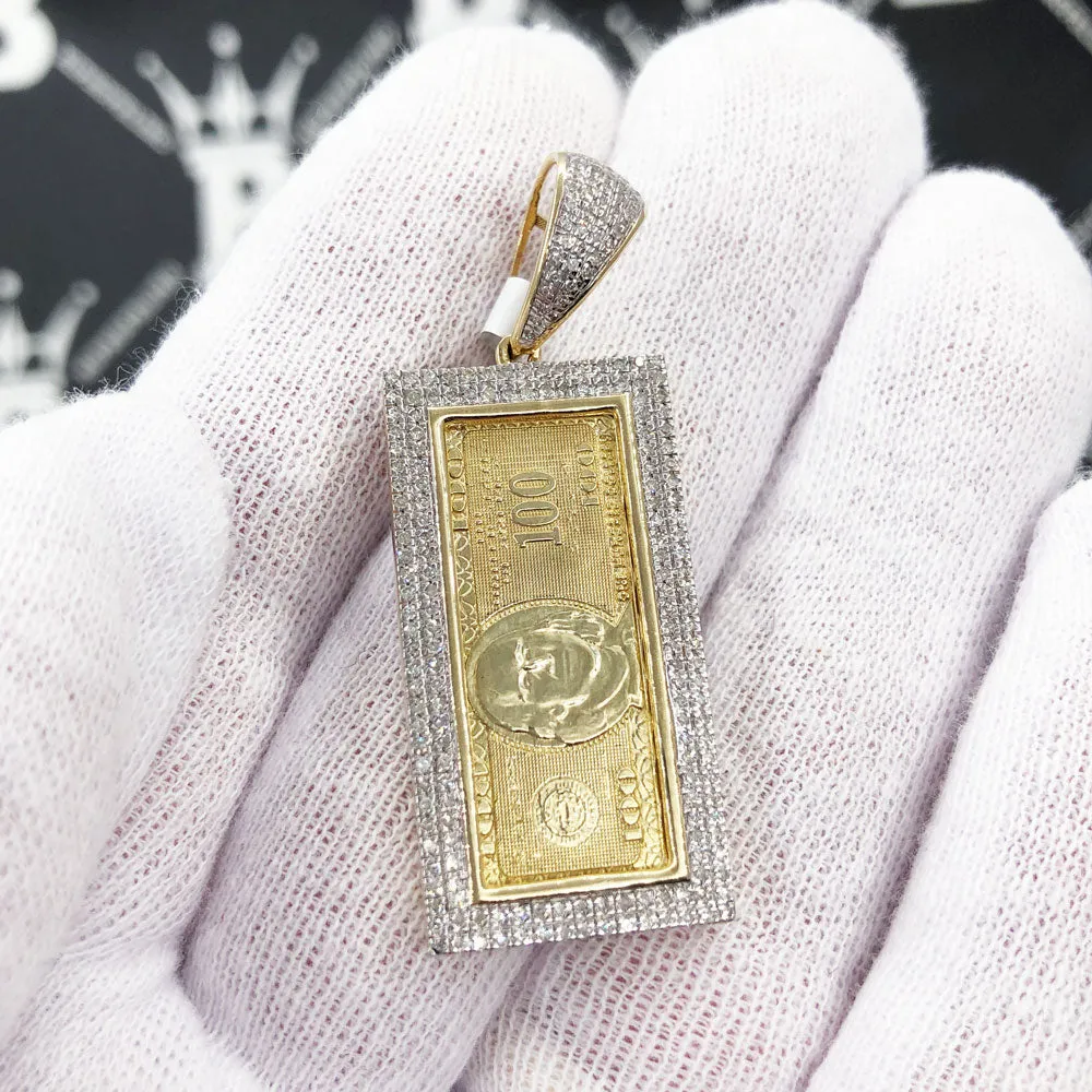 $100 Bill Diamond Pendant .55cttw 10K Yellow Gold