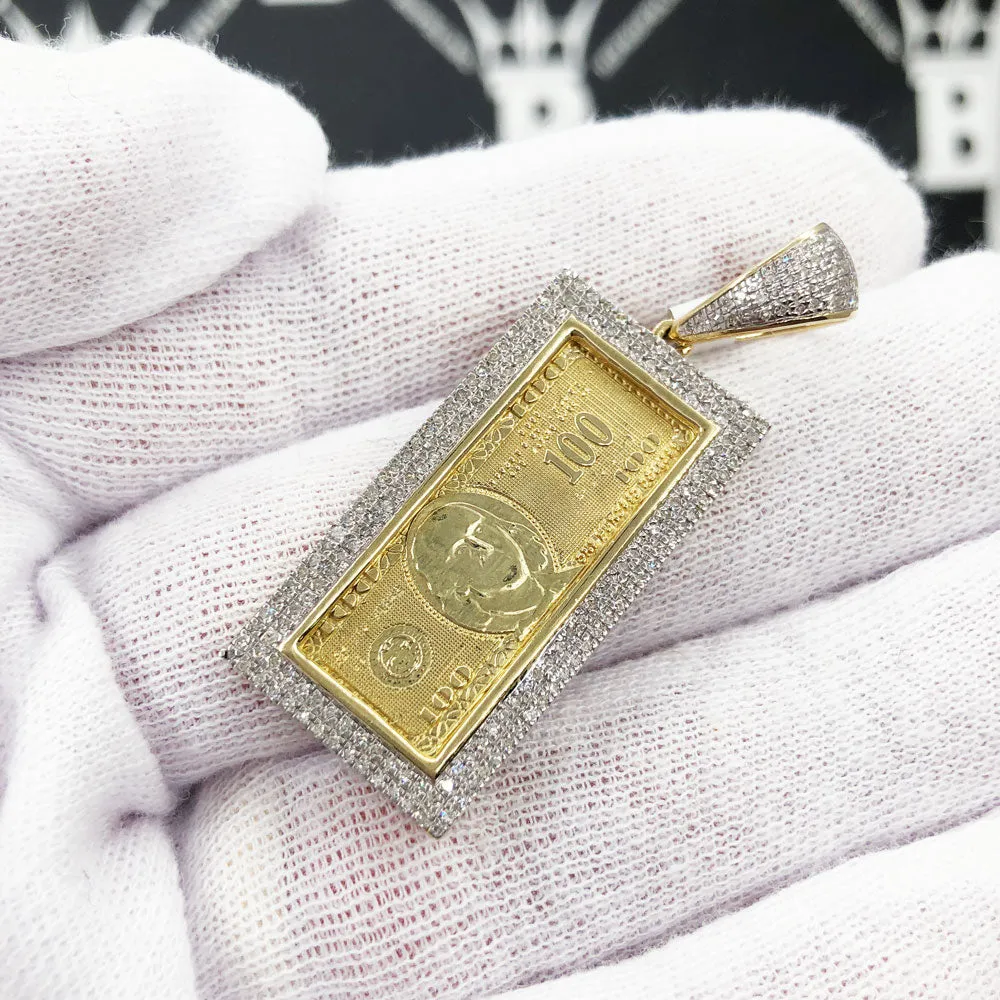 $100 Bill Diamond Pendant .55cttw 10K Yellow Gold