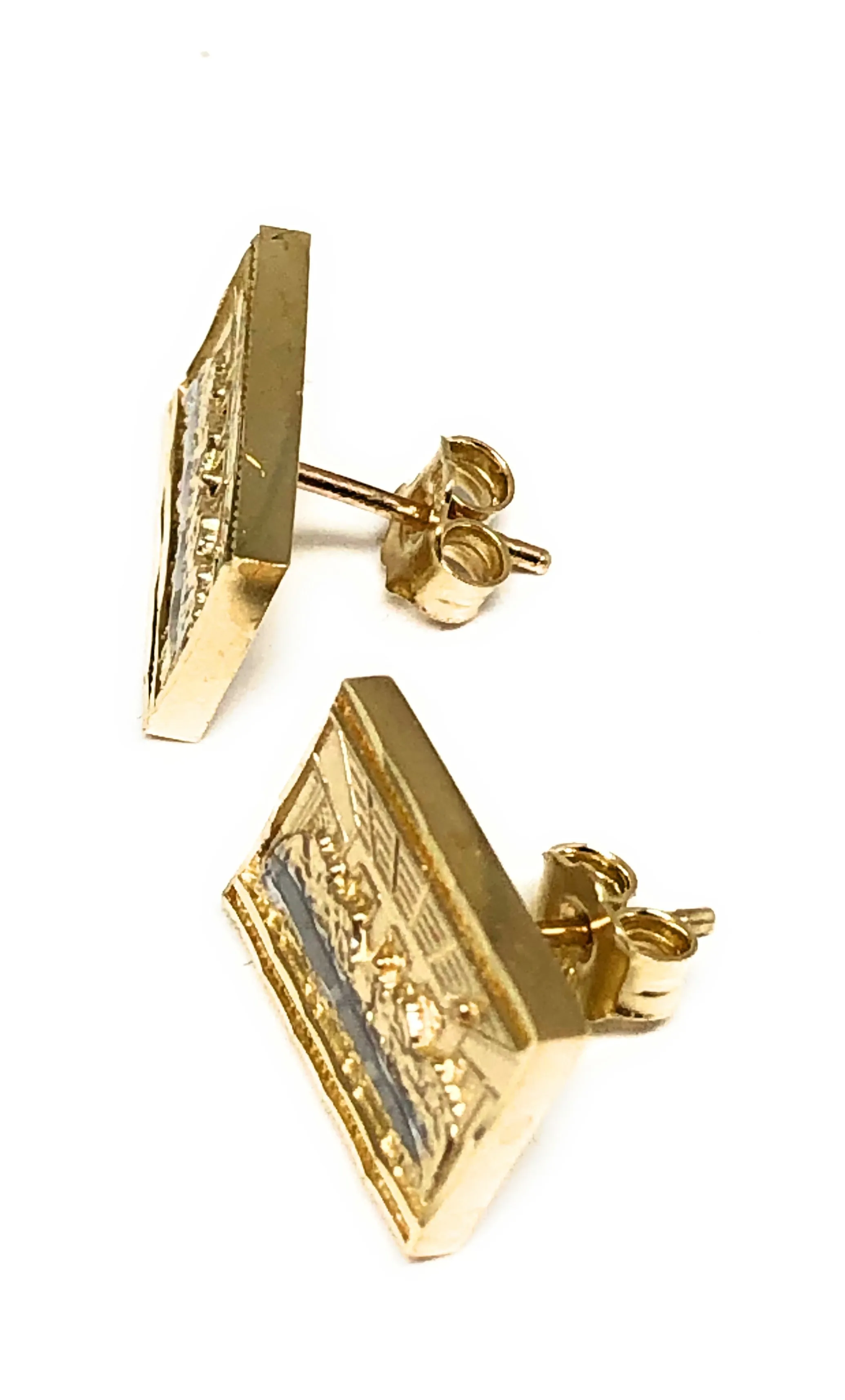 10k Solid Gold 2-Tone Square Last Supper Stud Earrings