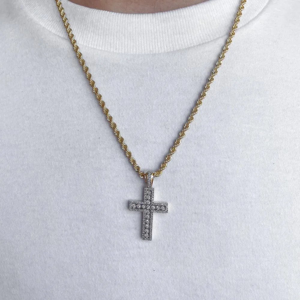 10k Solid Gold Diamond Cross Necklace Pendant