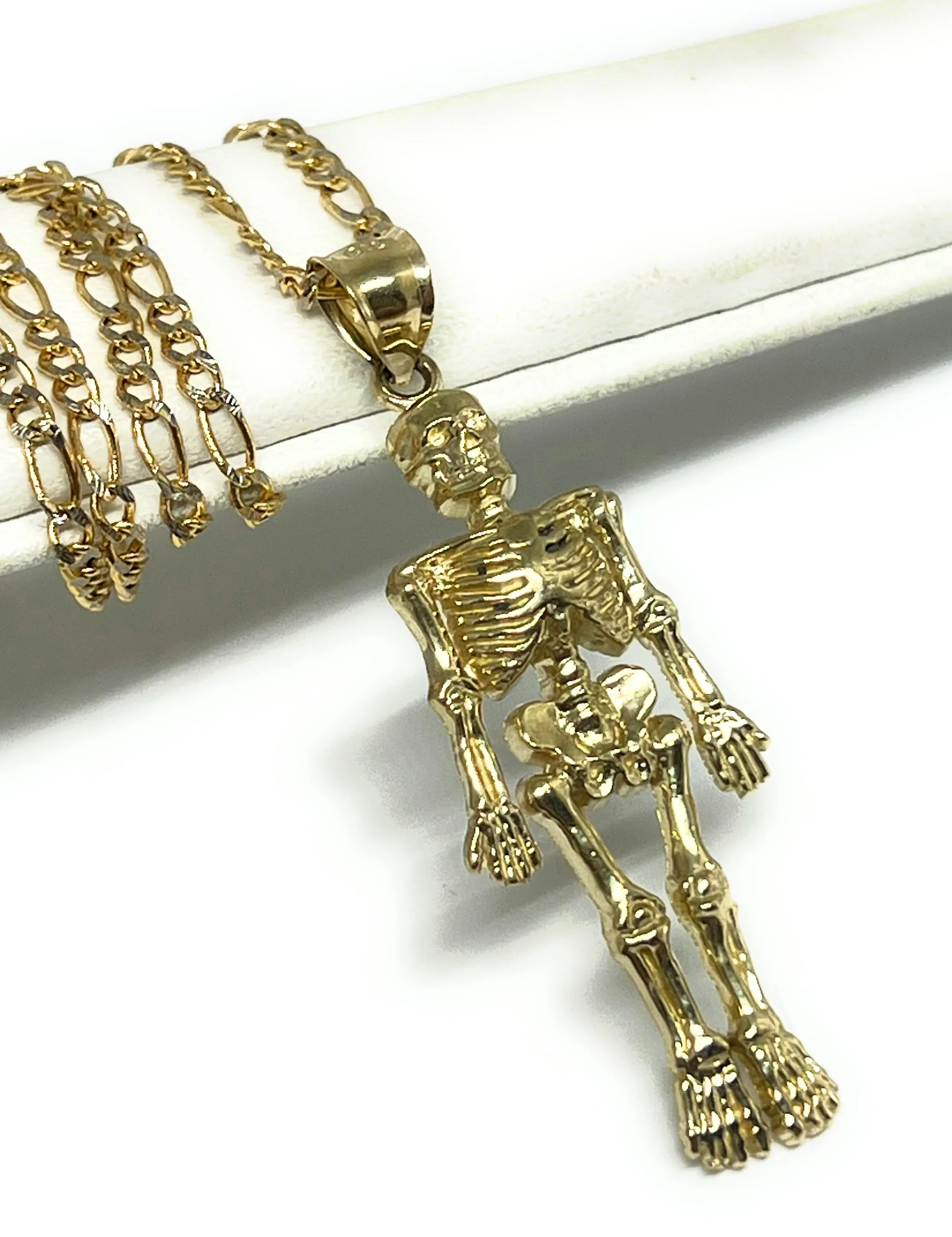 10k Solid Gold Skeleton Body Pendant Necklace