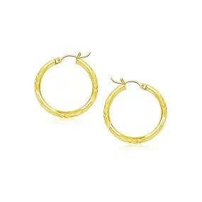 10k Yellow Gold Diamond Cut Hoop Earrings (15mm)-rx67504