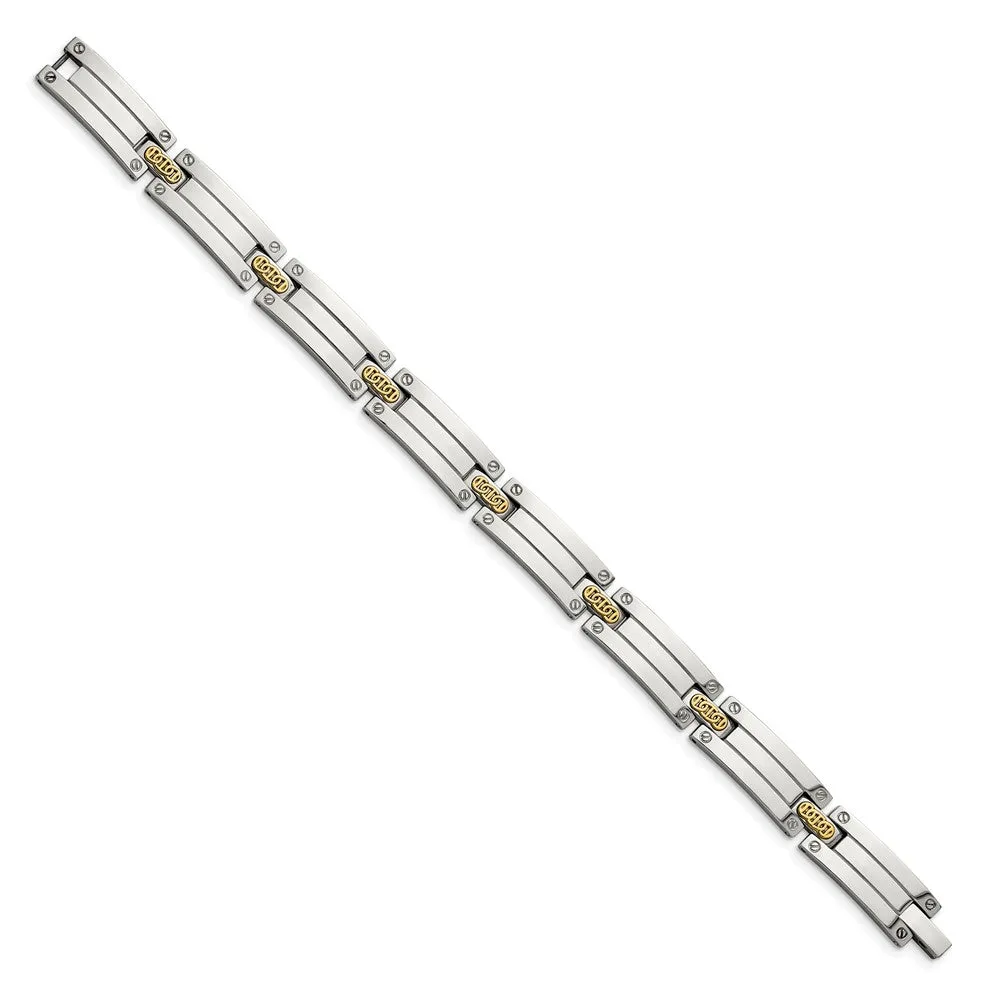 10mm Stainless Steel, 14K Yellow Gold Accent Link Bracelet, 8.5 Inch