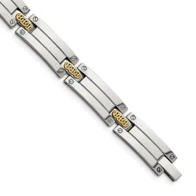 10mm Stainless Steel, 14K Yellow Gold Accent Link Bracelet, 8.5 Inch