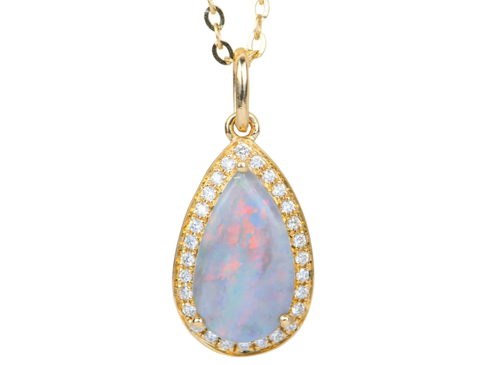 1.24ct Solid Australian Opal with Diamond Halo 14K Gold Pendant Charm R4157