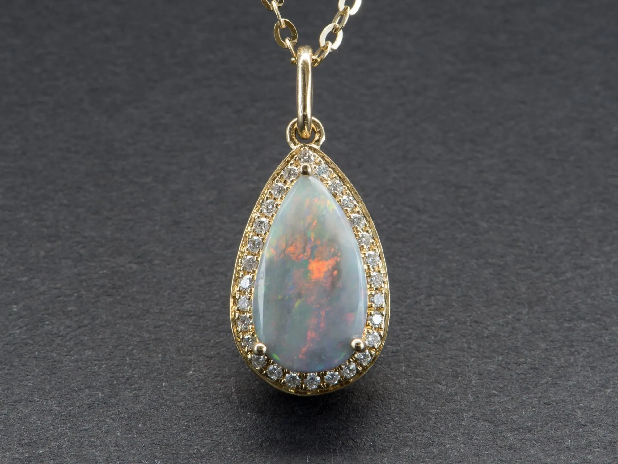 1.24ct Solid Australian Opal with Diamond Halo 14K Gold Pendant Charm R4157