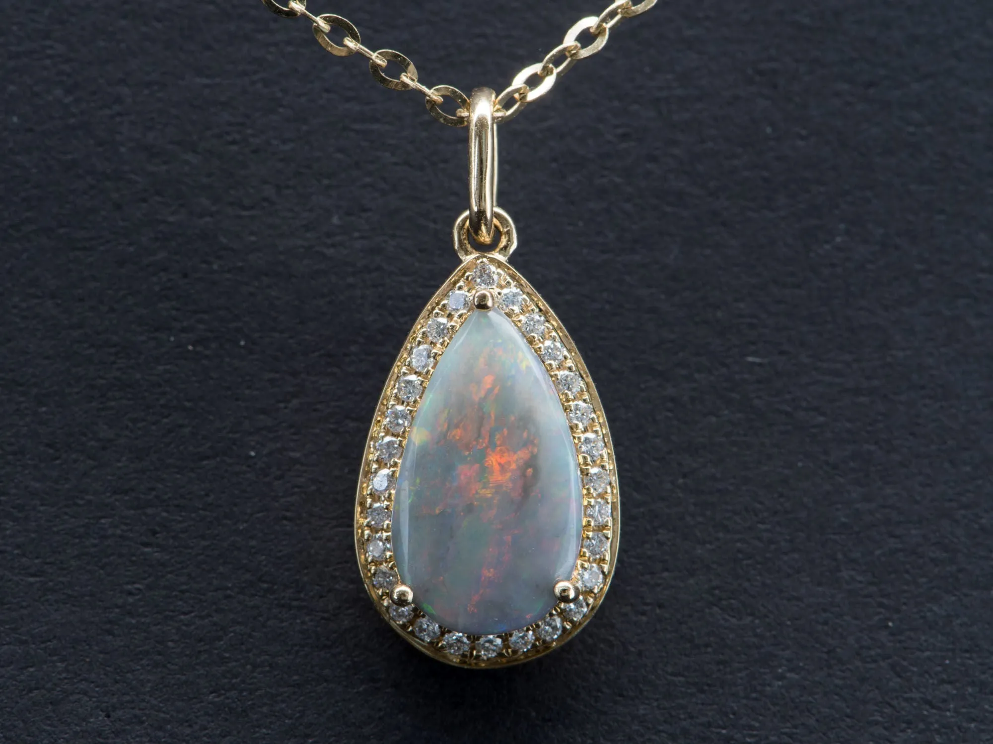 1.24ct Solid Australian Opal with Diamond Halo 14K Gold Pendant Charm R4157