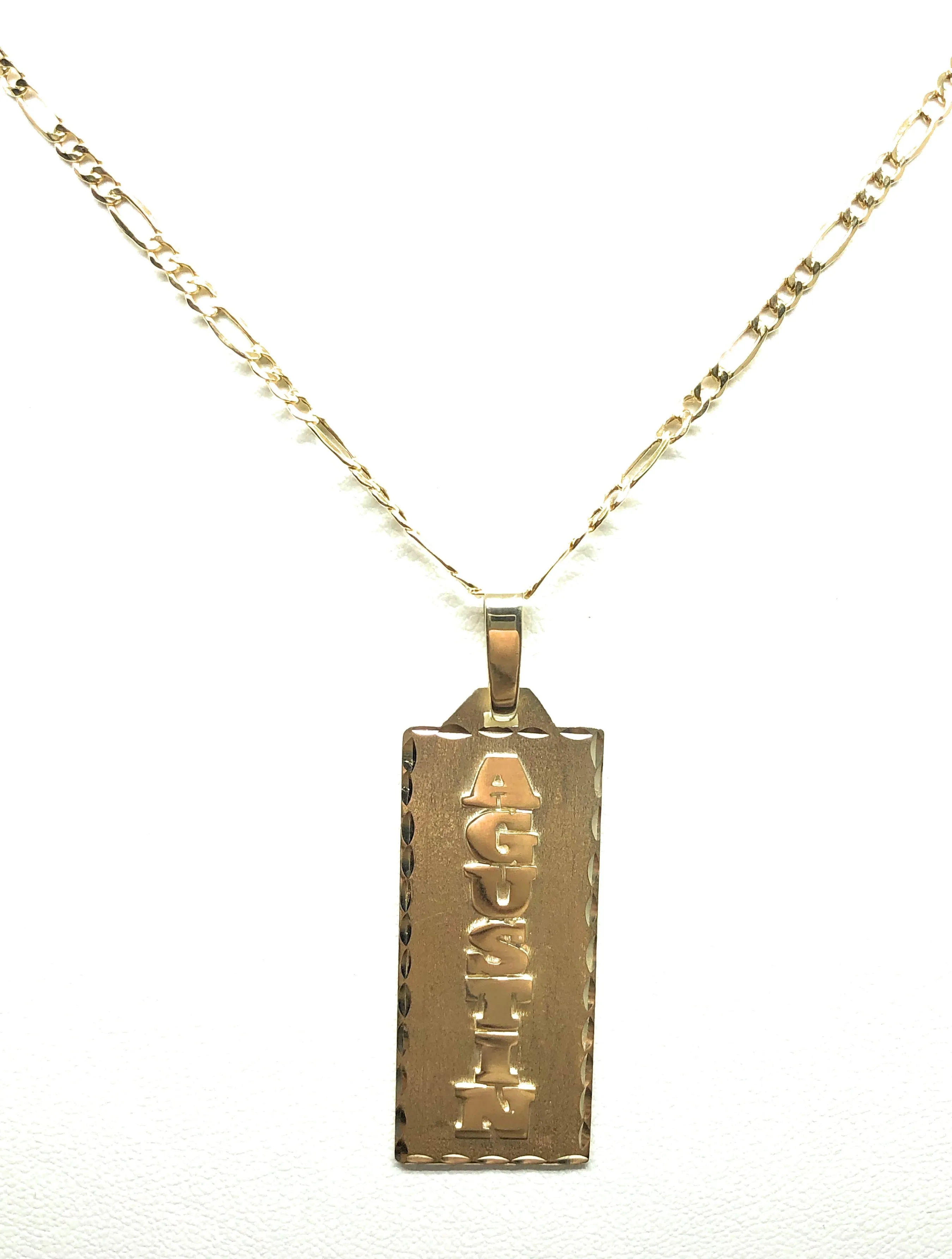 14k Solid Gold Yellow Vertical Custom Nameplate Pendant Necklace with Chain Options