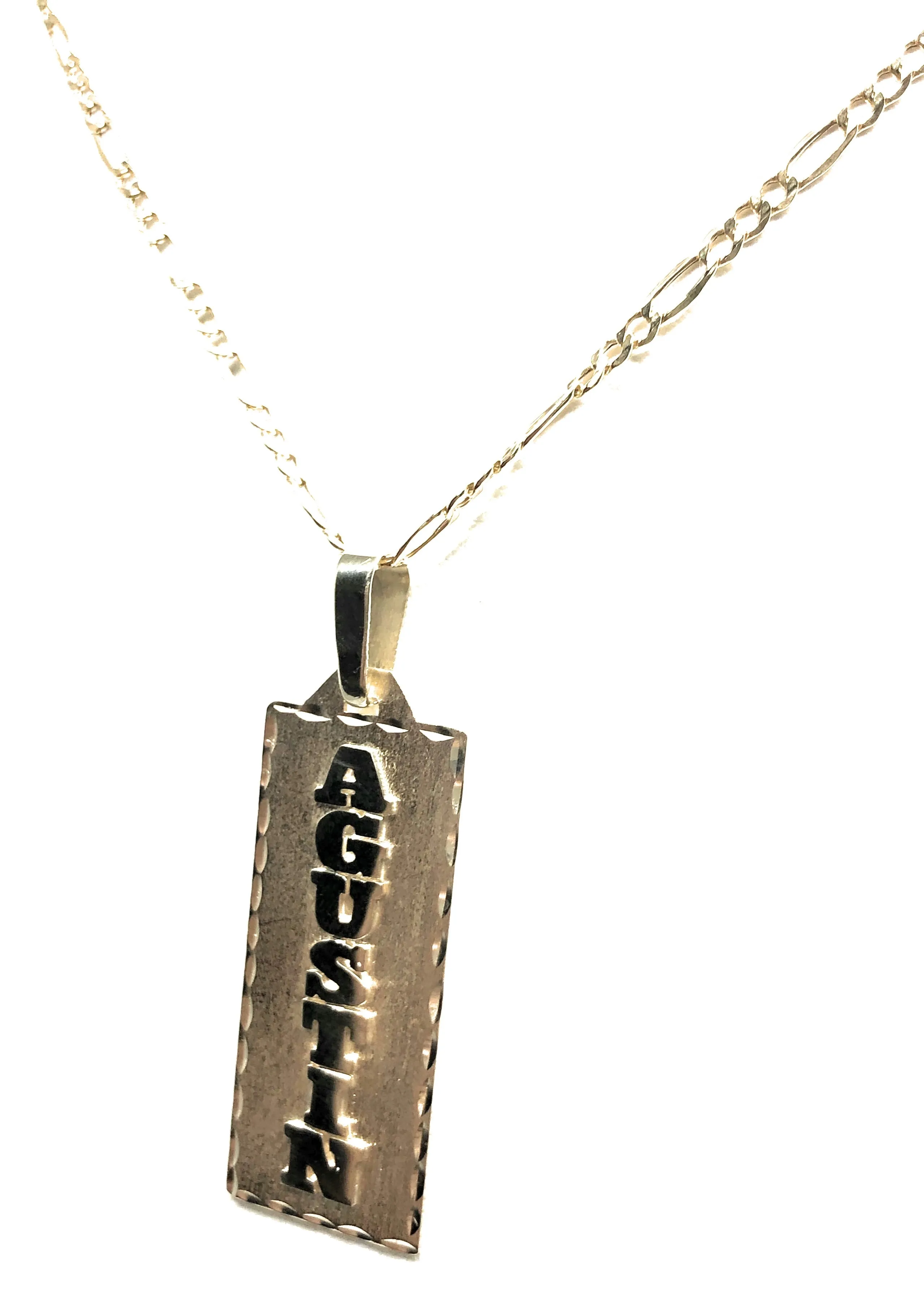 14k Solid Gold Yellow Vertical Custom Nameplate Pendant Necklace with Chain Options