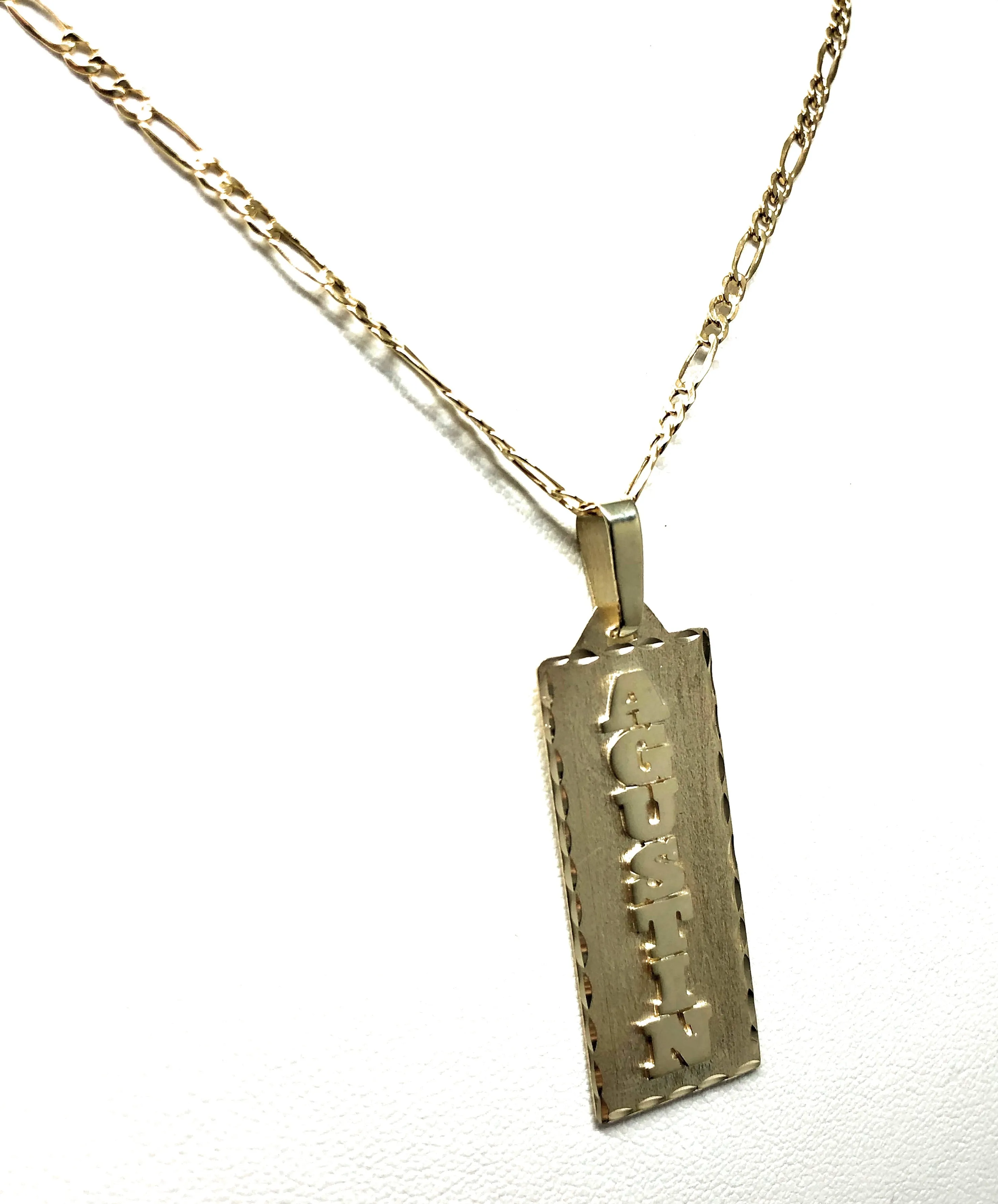 14k Solid Gold Yellow Vertical Custom Nameplate Pendant Necklace with Chain Options