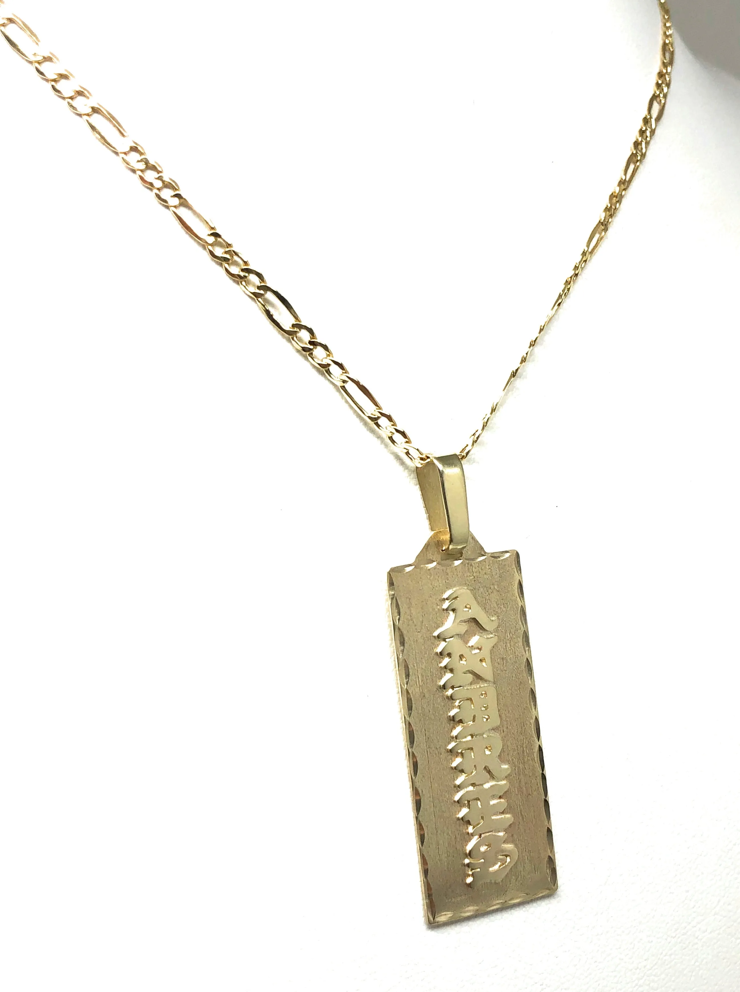 14k Solid Gold Yellow Vertical Custom Nameplate Pendant Necklace with Chain Options