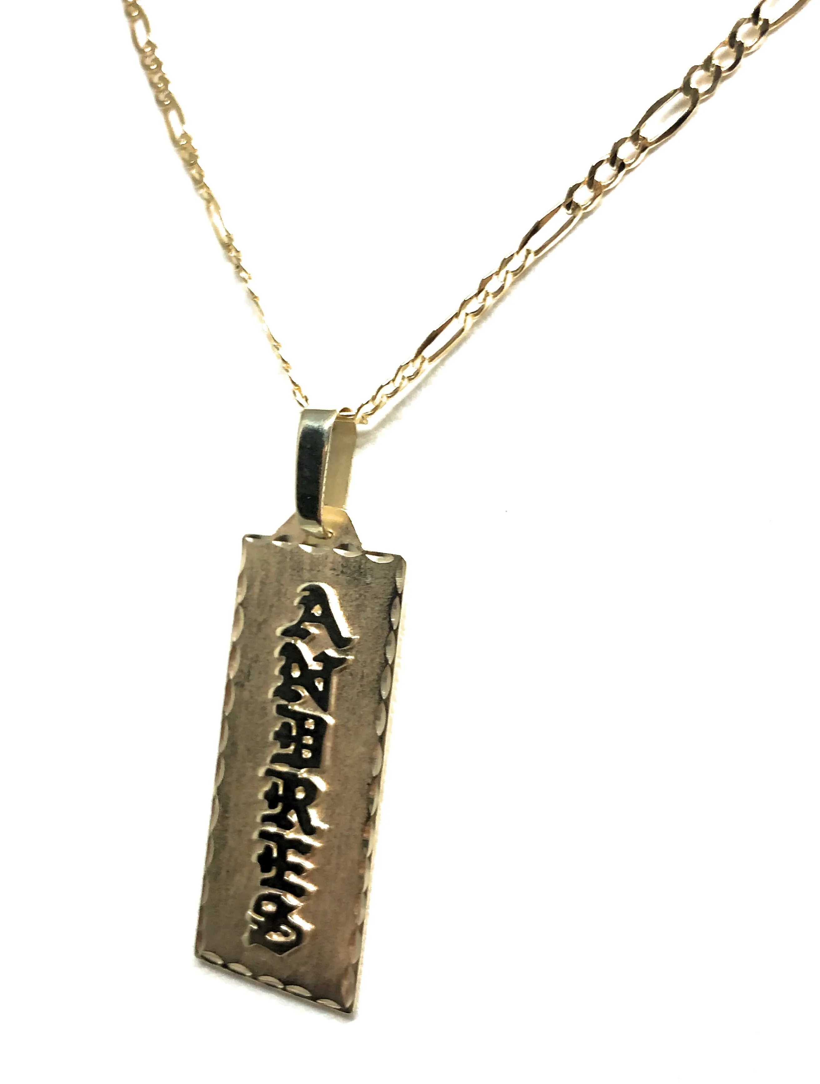 14k Solid Gold Yellow Vertical Custom Nameplate Pendant Necklace with Chain Options