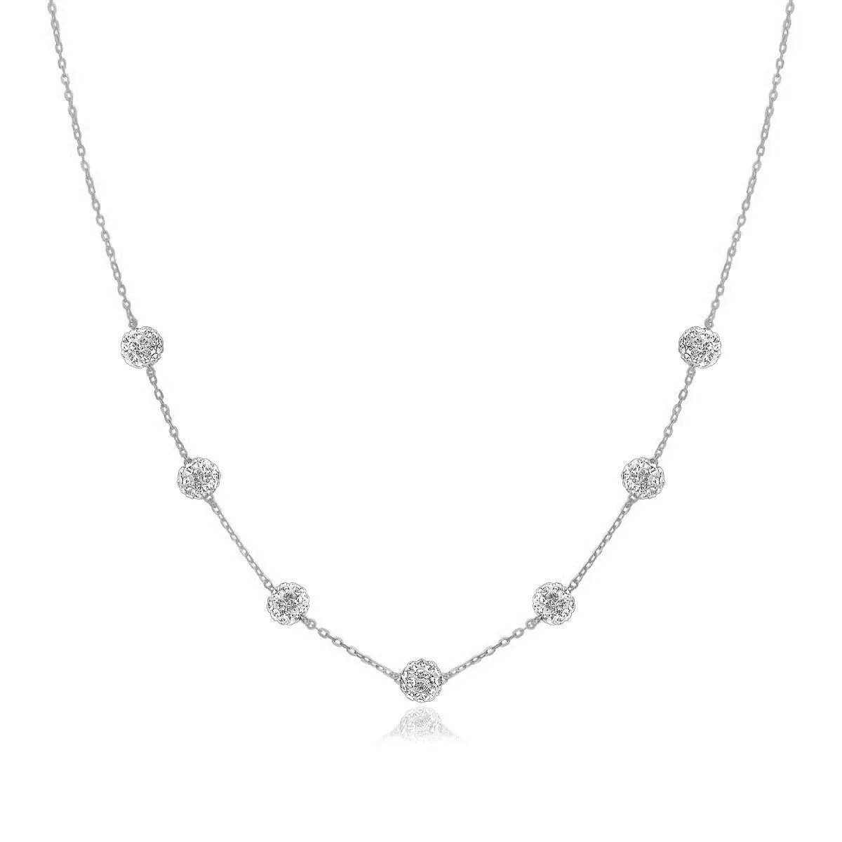 14k White Gold Necklace with Crystal Embellished Sphere Stationsrx74070-18-rx74070-18