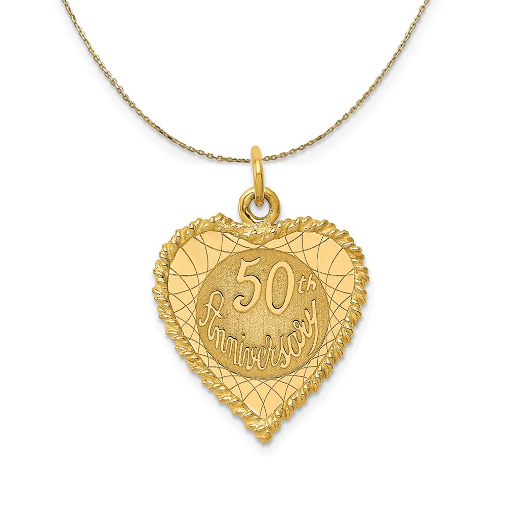 14k Yellow Gold 50th Anniversary Rope Heart Necklace