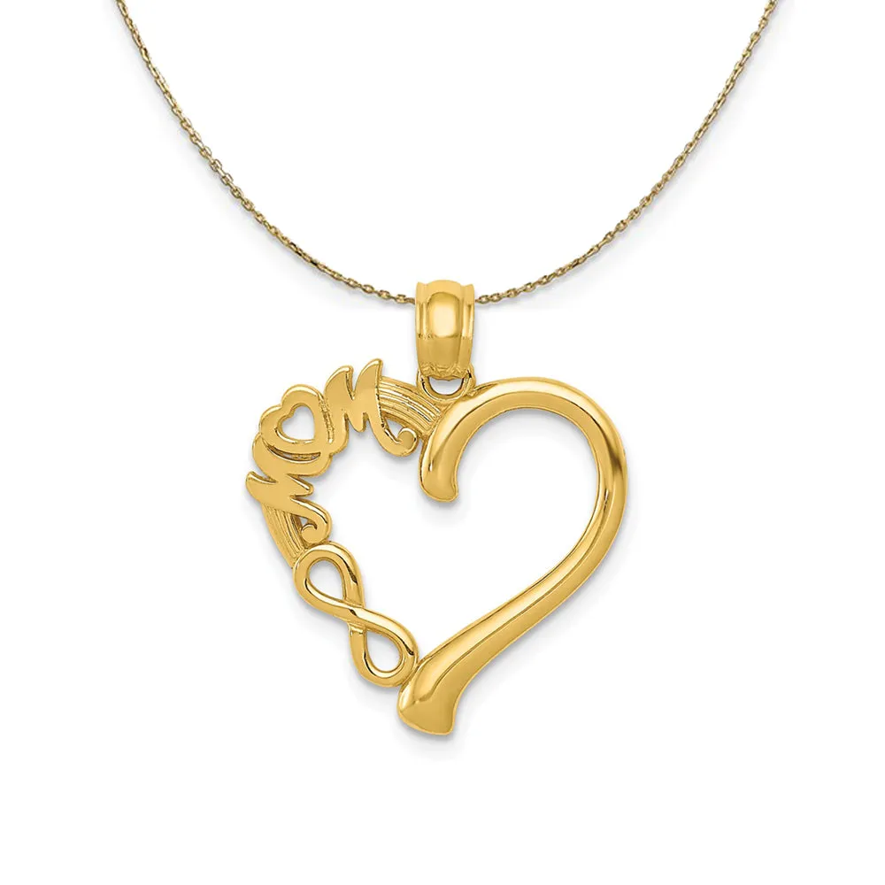 14k Yellow Gold Mom on Heart with Infinity Symbol Necklace