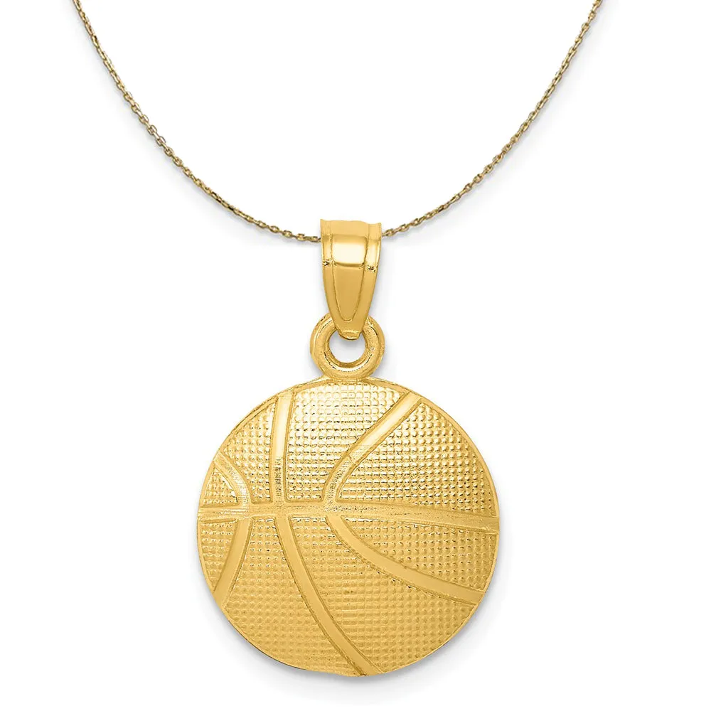 14k Yellow Gold Satin and Textured Basketball Necklace