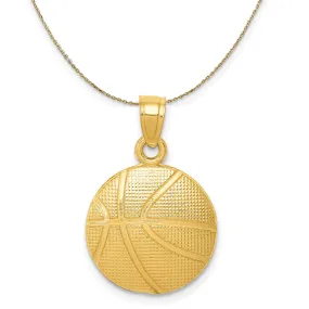 14k Yellow Gold Satin and Textured Basketball Necklace