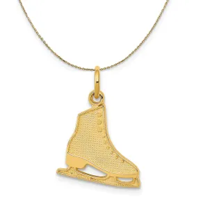 14k Yellow Gold Textured Flat Figure Skate Necklace