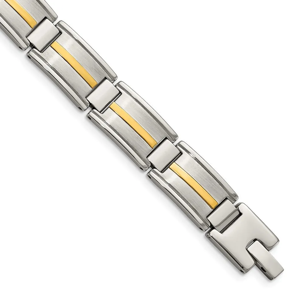 14mm Stainless Steel & 14K Yellow Gold Accent Link Bracelet, 8.75 In