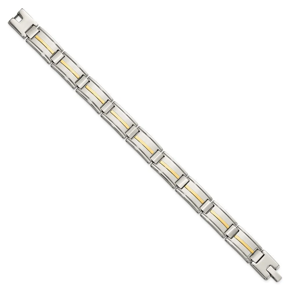 14mm Stainless Steel & 14K Yellow Gold Accent Link Bracelet, 8.75 In