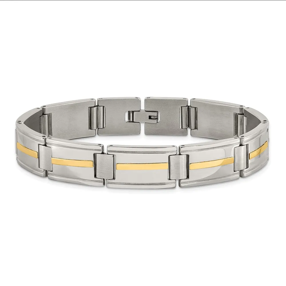 14mm Stainless Steel & 14K Yellow Gold Accent Link Bracelet, 8.75 In