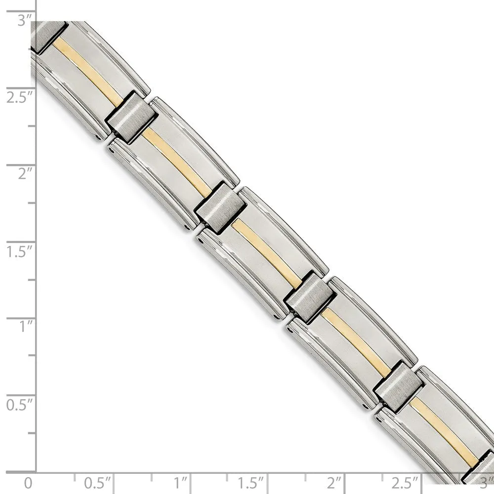 14mm Stainless Steel & 14K Yellow Gold Accent Link Bracelet, 8.75 In