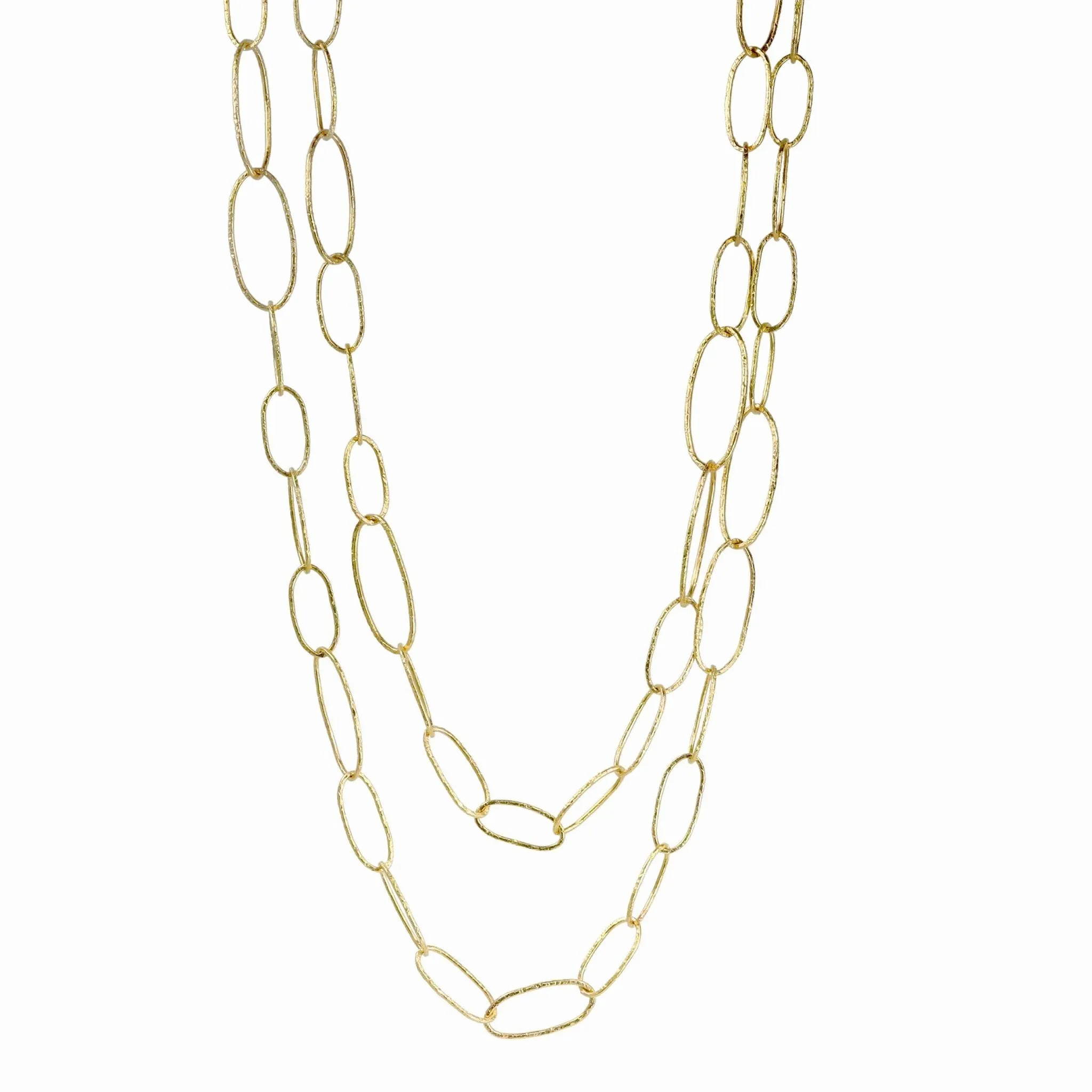 18K Gold Hammered Bubble Oval Chain Necklace