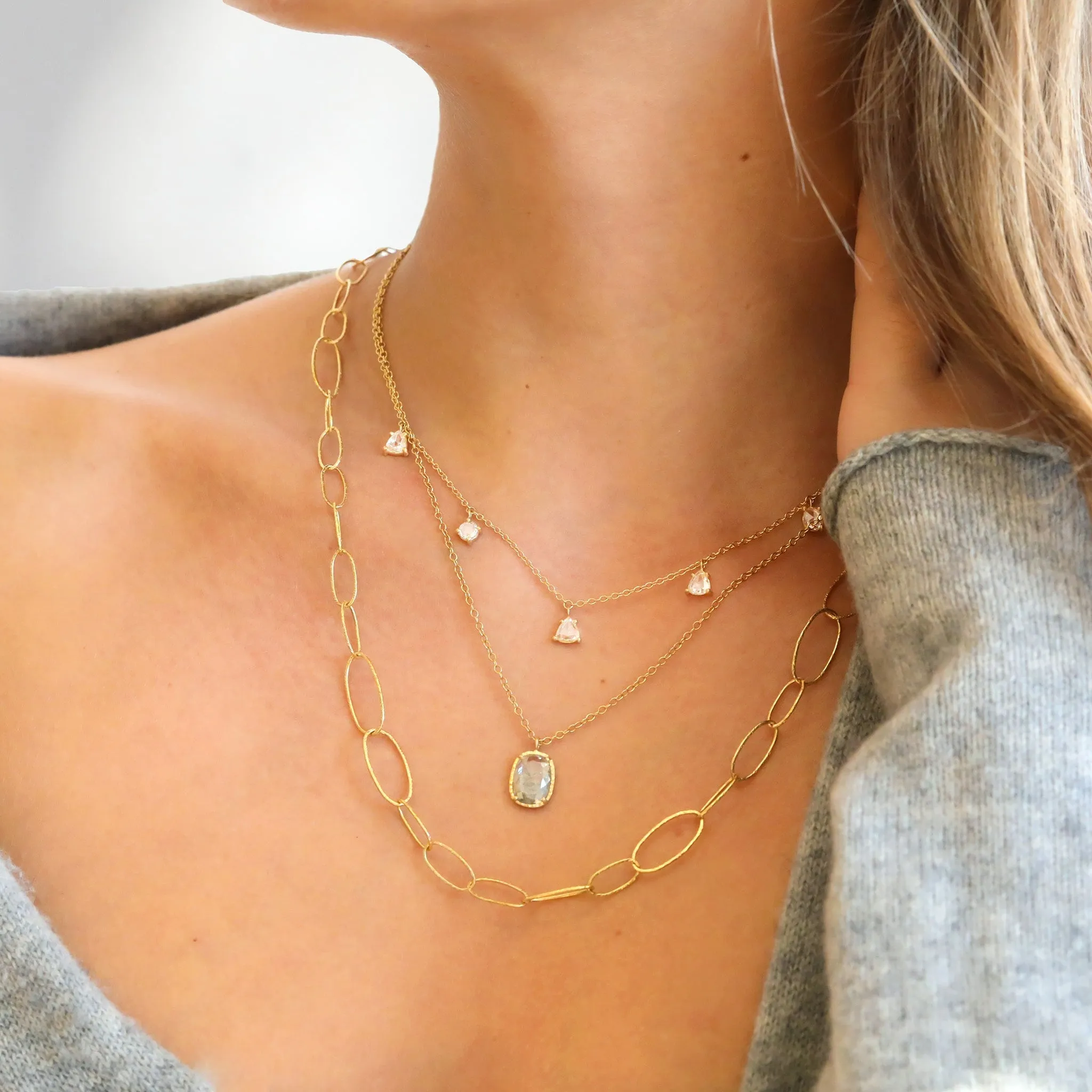 18K Gold Hammered Bubble Oval Chain Necklace