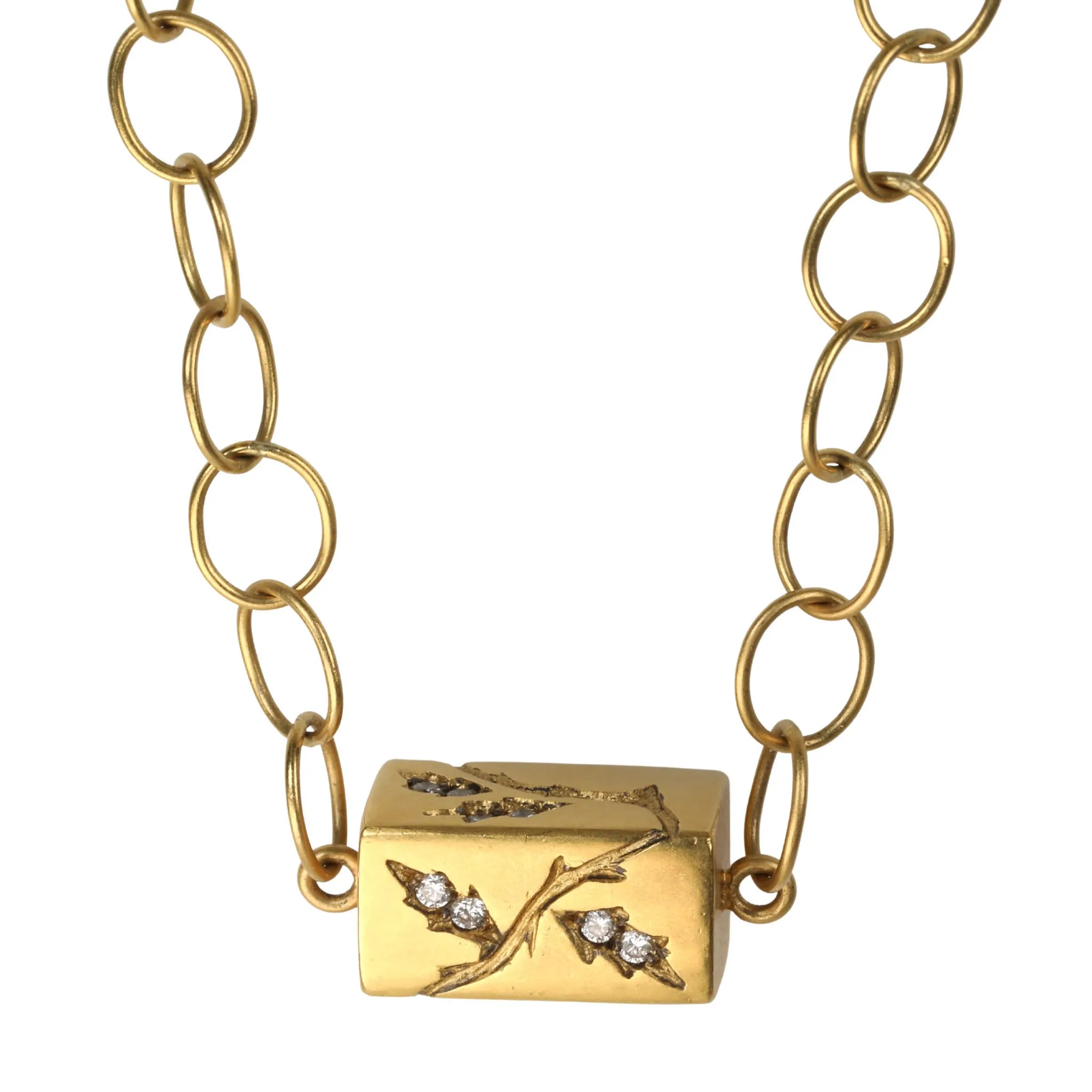 22K Gold Grow Baby Grow Chain Necklace with Etched Diamond Cube