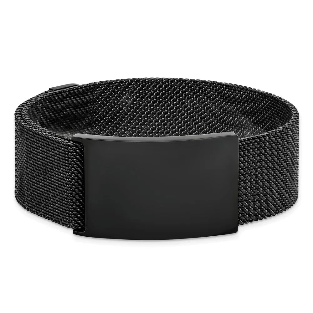 24mm Polished or Black Plated Steel Adj. Mesh I.D. Bracelet, 9.25 Inch