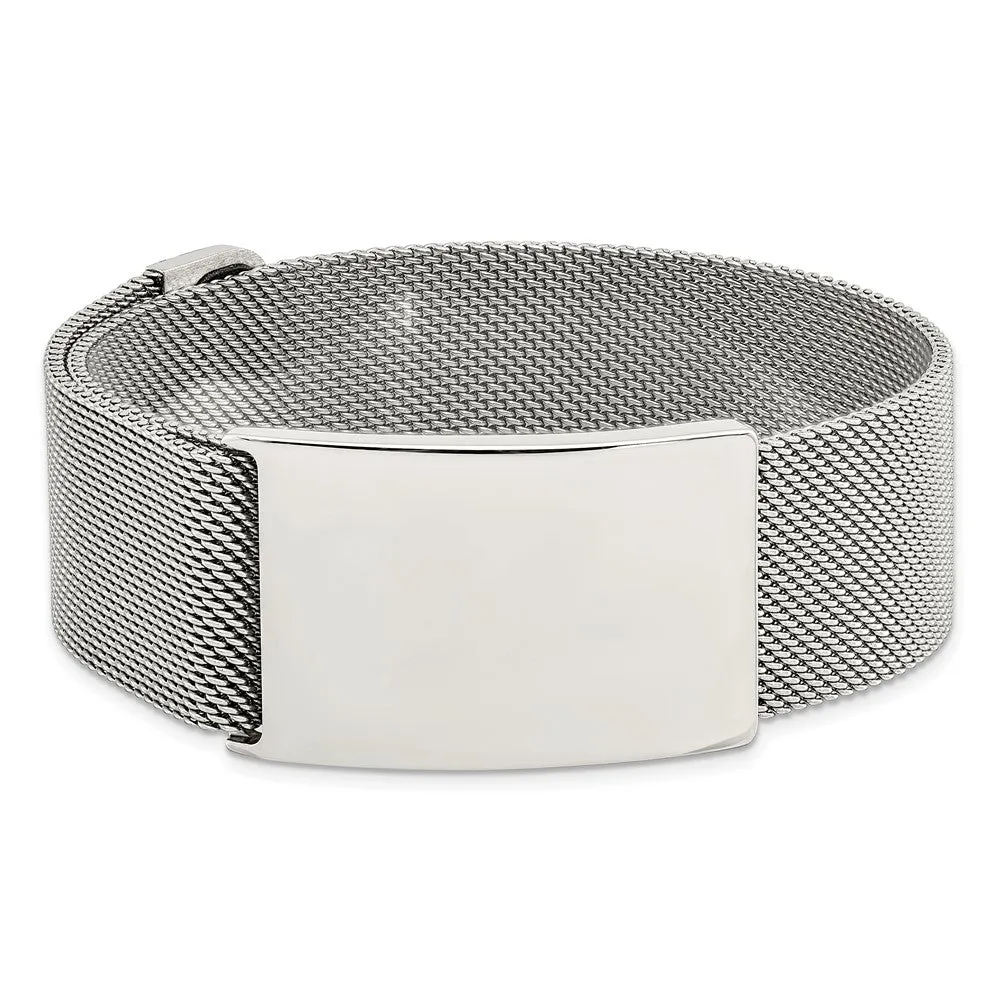 24mm Polished or Black Plated Steel Adj. Mesh I.D. Bracelet, 9.25 Inch