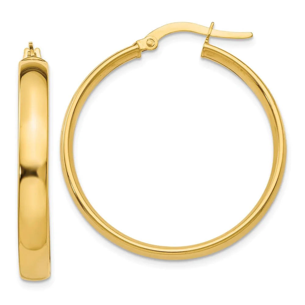 4mm x 28mm Polished 14k Yellow Gold Round Hoop Earrings