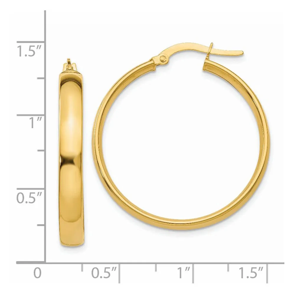 4mm x 28mm Polished 14k Yellow Gold Round Hoop Earrings