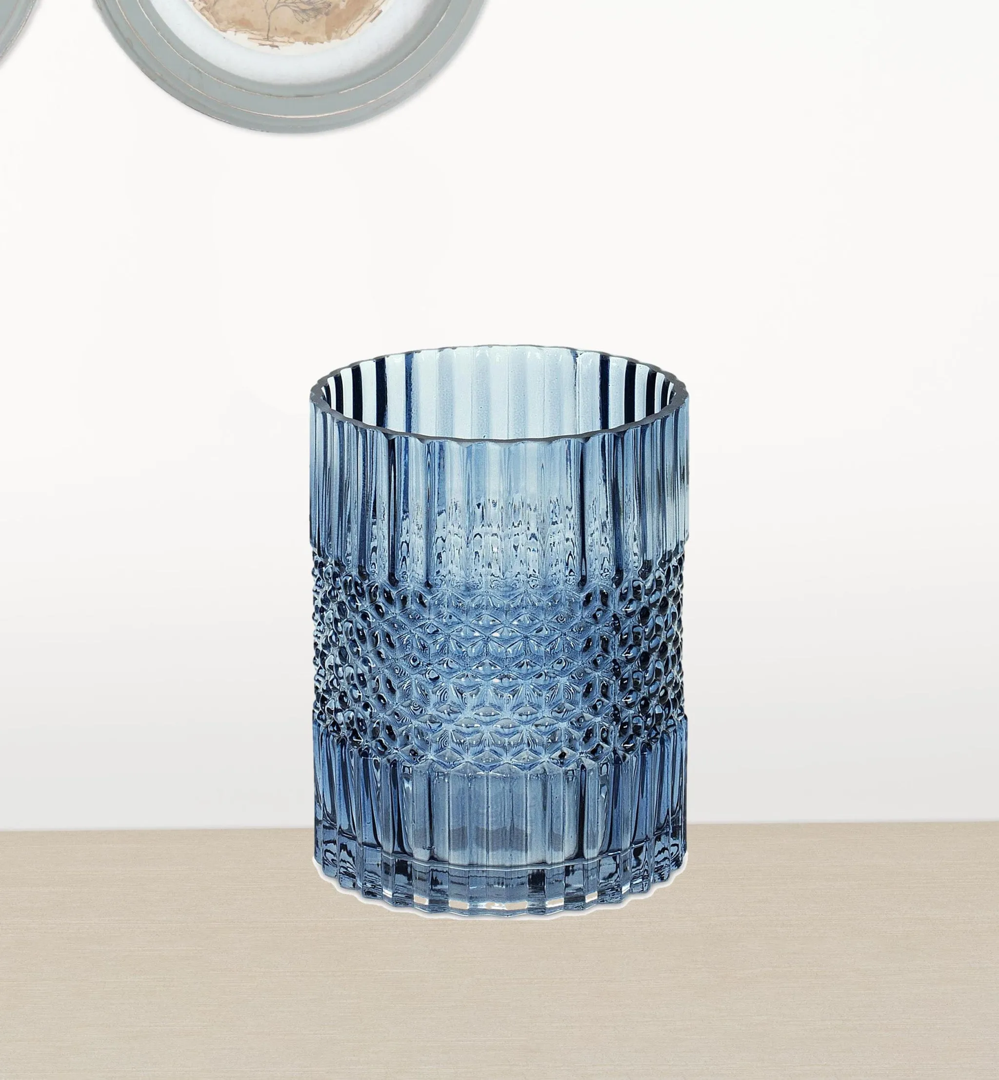 8 Crystal Glass Blue Round Table vase