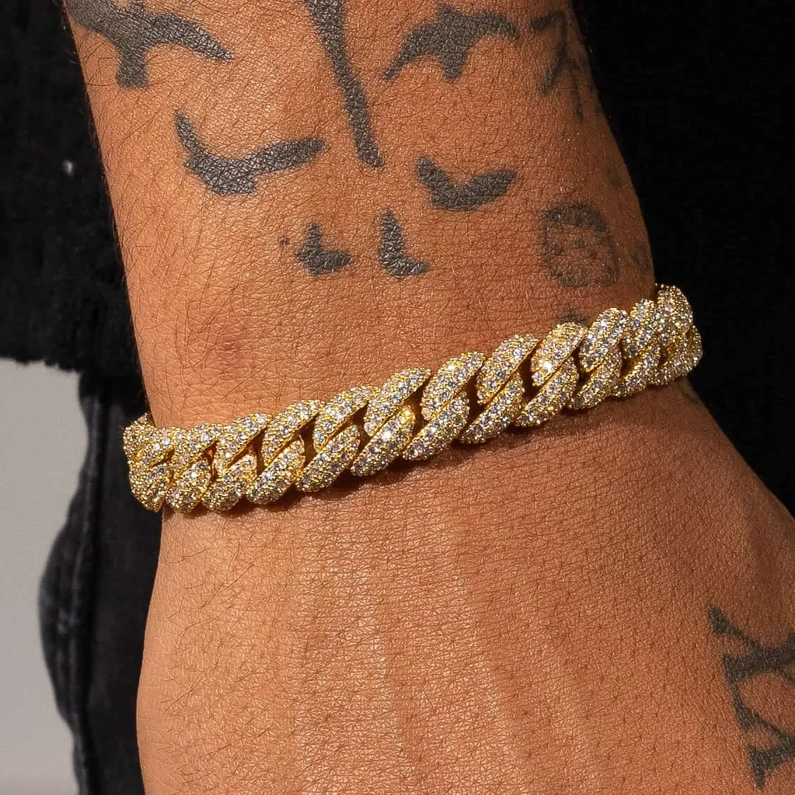 8mm Iced Cuban Link Bracelet - Gold