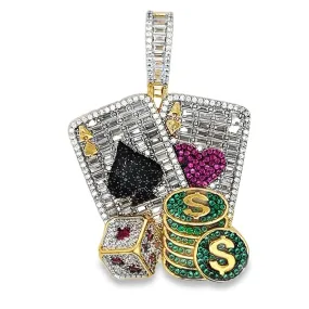 Aces Poker Chips CZ Hip Hop Iced Out Pendant