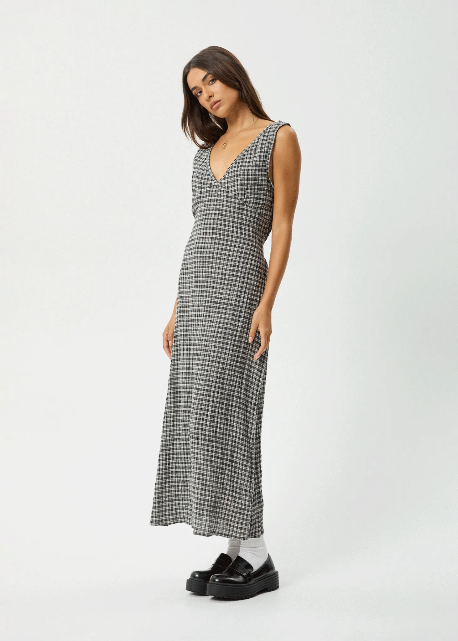 AFENDS Womens Asta - Seersucker Maxi Dress - Steel Check