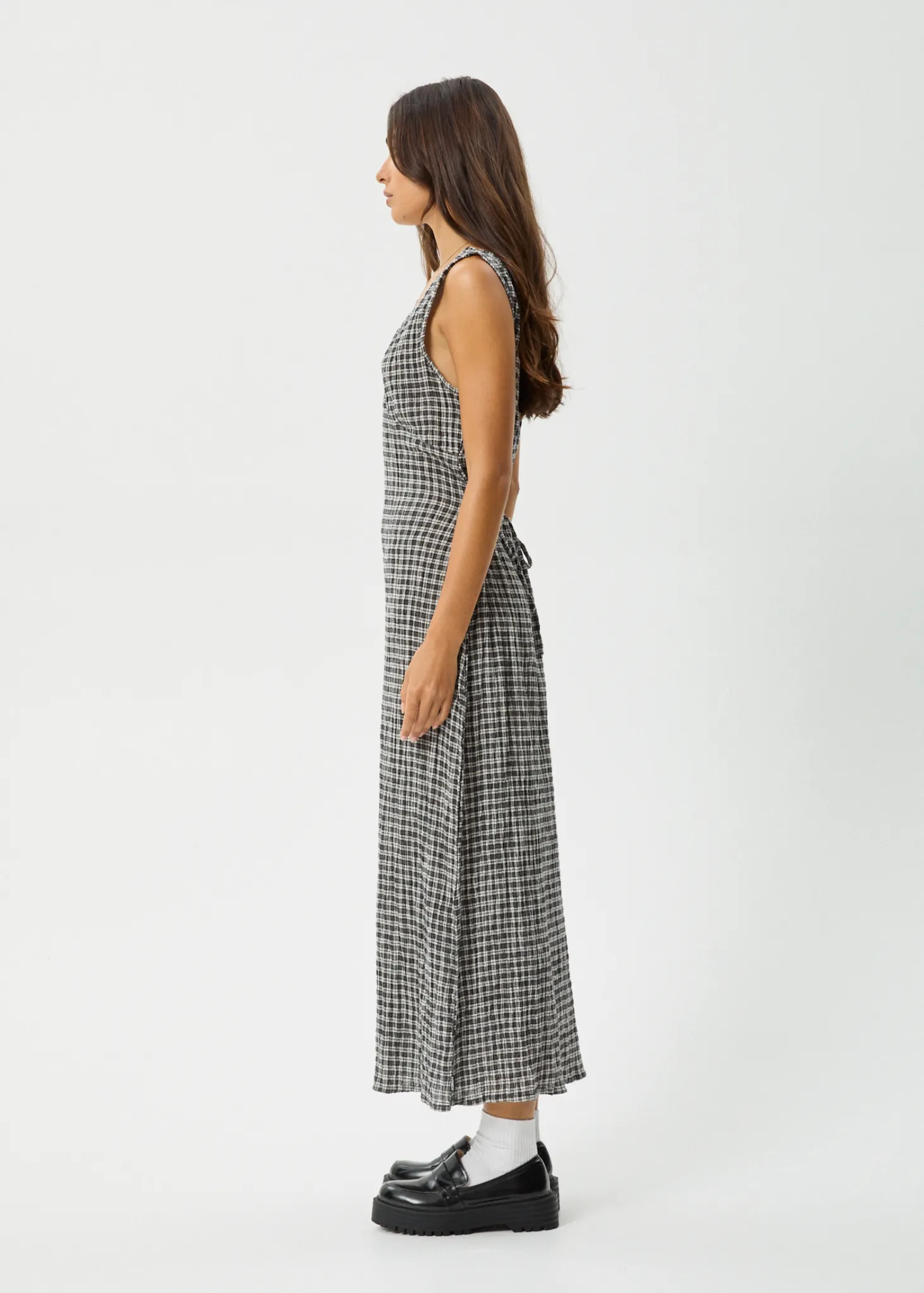 AFENDS Womens Asta - Seersucker Maxi Dress - Steel Check