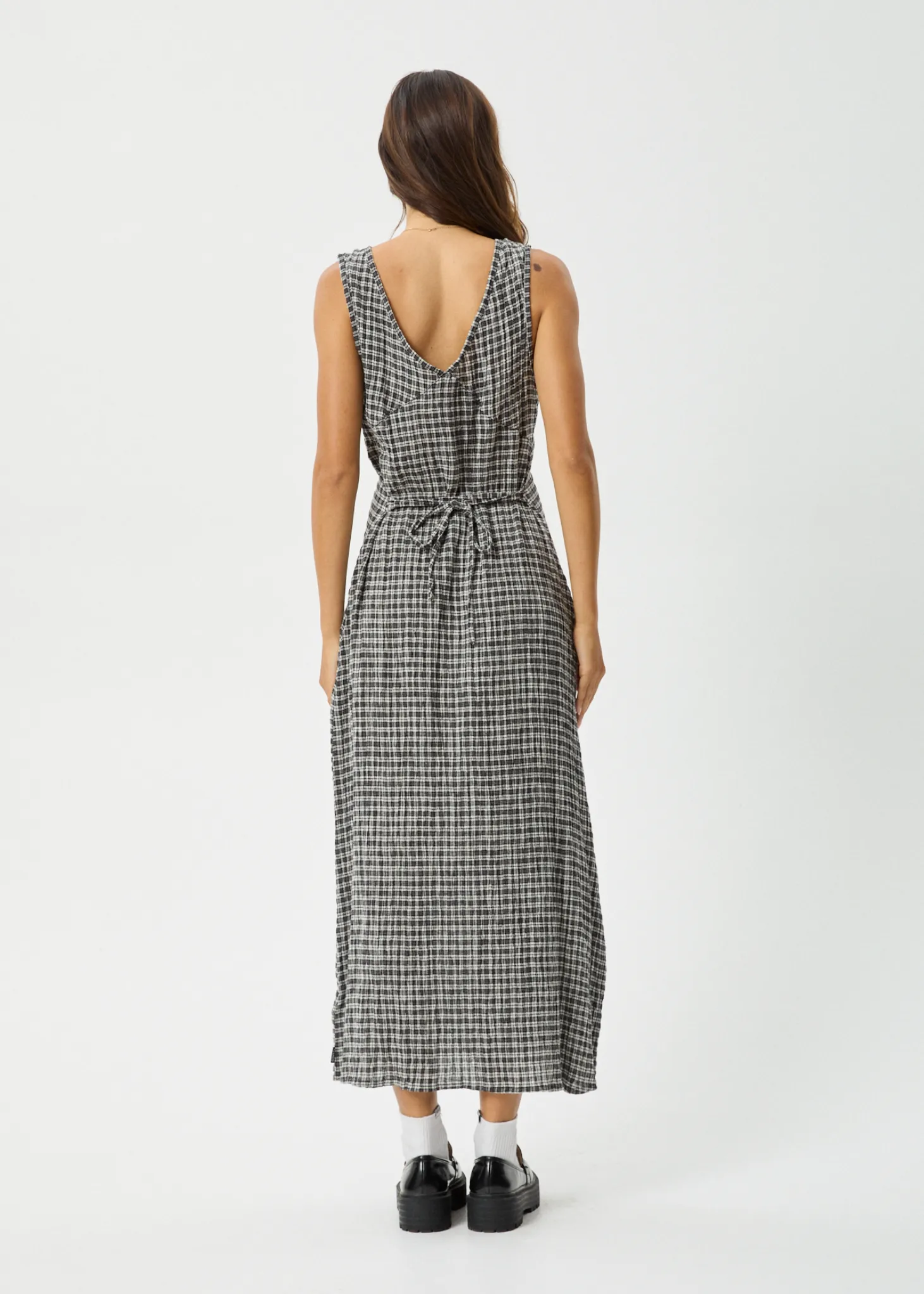 AFENDS Womens Asta - Seersucker Maxi Dress - Steel Check