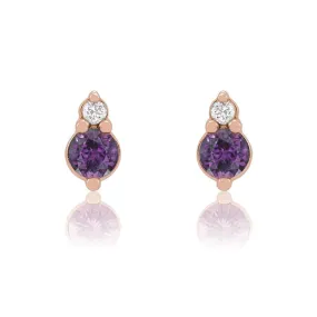 Alexandrite 14k Rose Gold Stud Earrings With Lab Diamond Accent, Ready to Ship