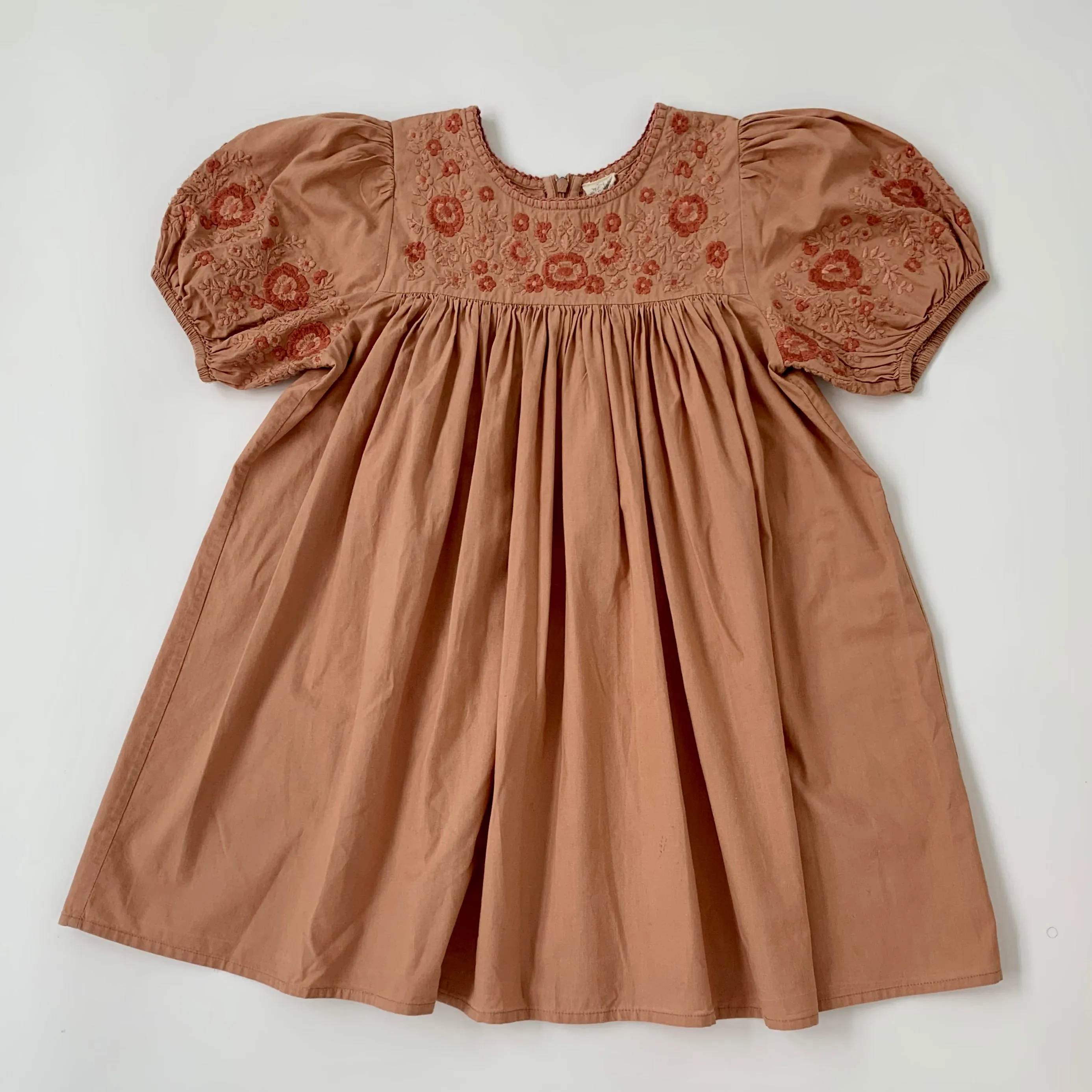 Apolina Kids Apricot Cotton Peasant Dress With Embroidery: 7-8 Years