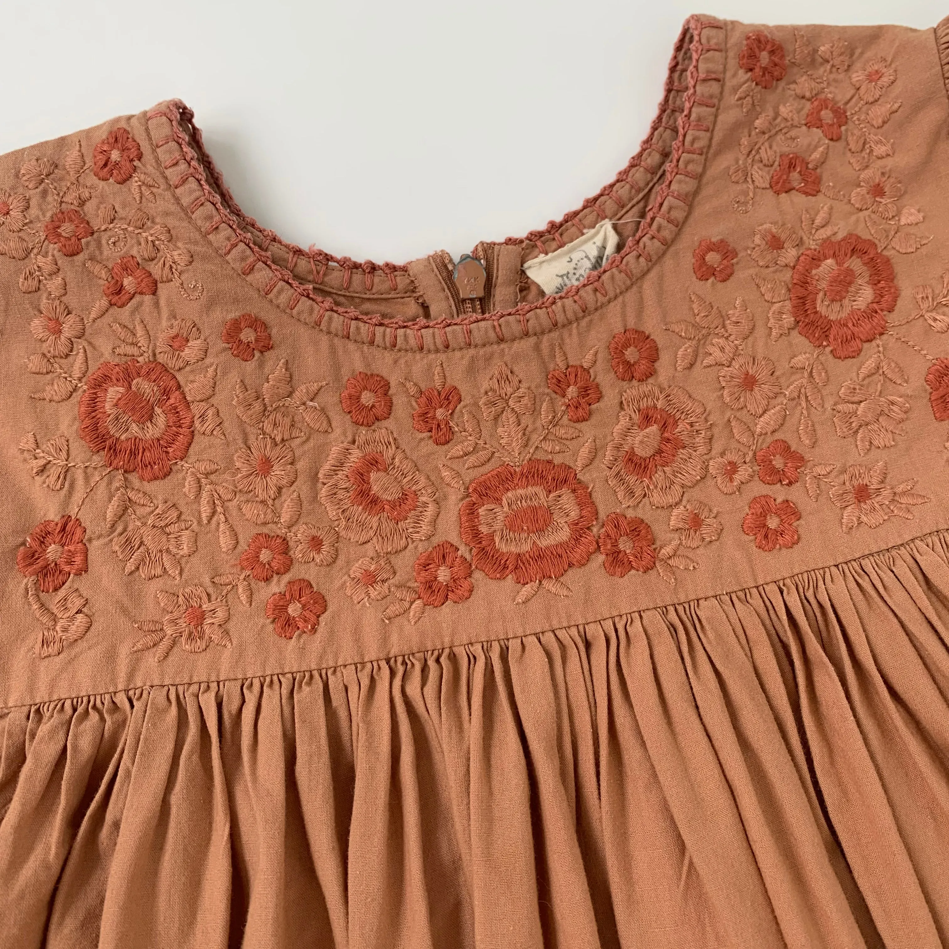 Apolina Kids Apricot Cotton Peasant Dress With Embroidery: 7-8 Years