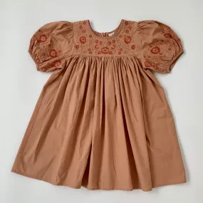 Apolina Kids Apricot Cotton Peasant Dress With Embroidery: 7-8 Years