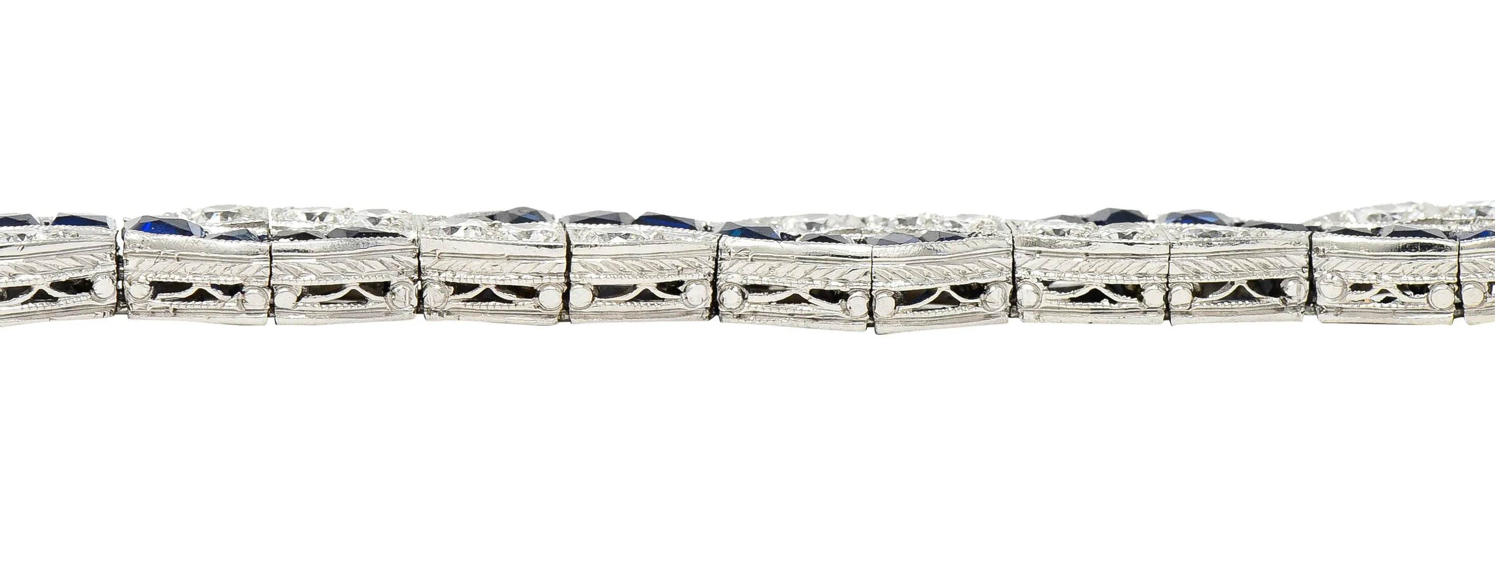 Art Deco 9.27 CTW French Cut Sapphire Diamond Platinum Braided Ribbon Gemstone Line Bracelet