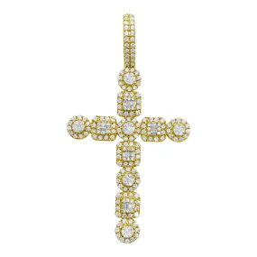 Baguette Multi Cluster Diamond Cross Pendant 1.98cttw 10K Yellow Gold