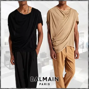 BALMAIN  |Linen Street Style Short Sleeves Luxury T-Shirts