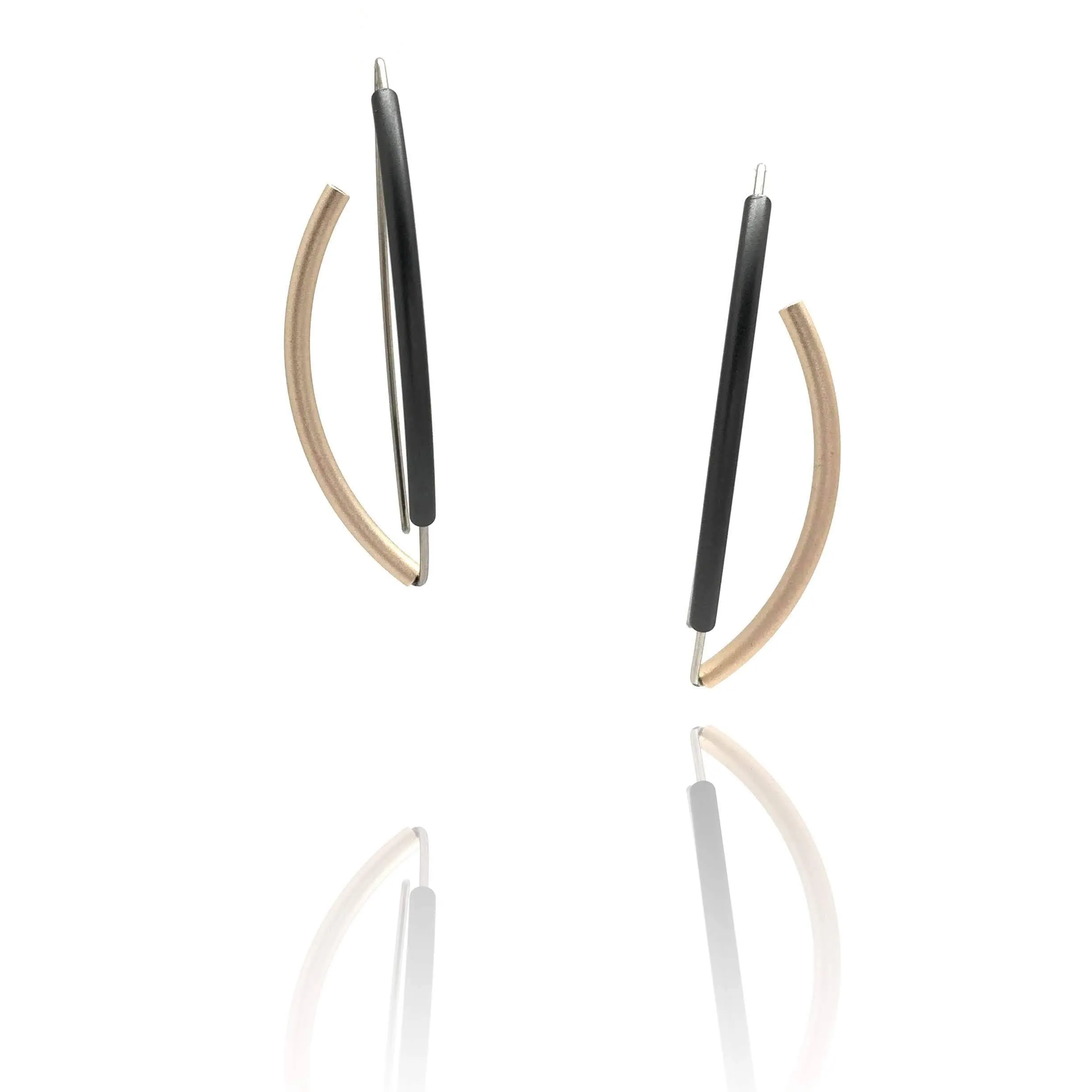 Black & Champagne 3D Bow Earrings - Round Tubing