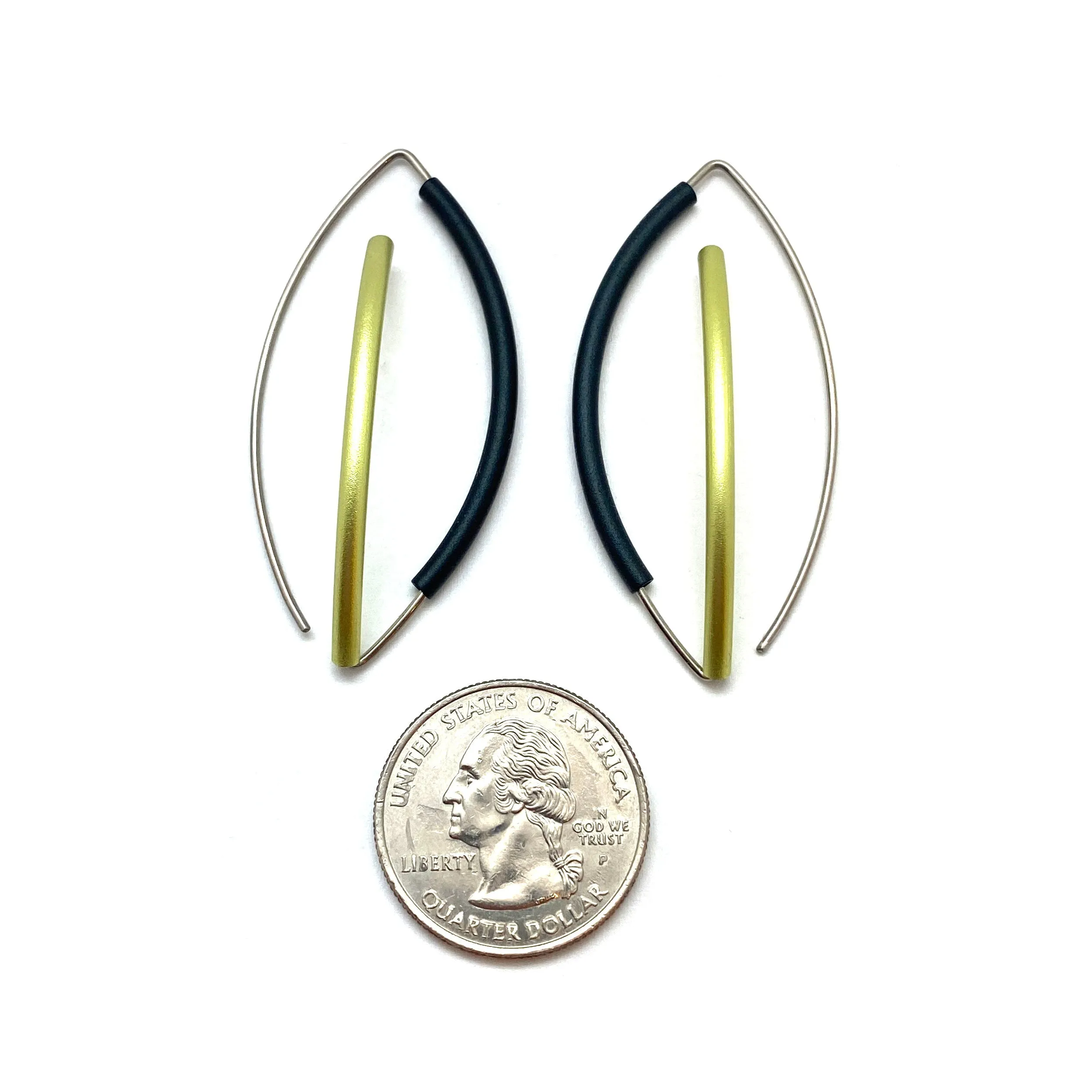 Black & Green 3D Bow Earrings - Round Tubing