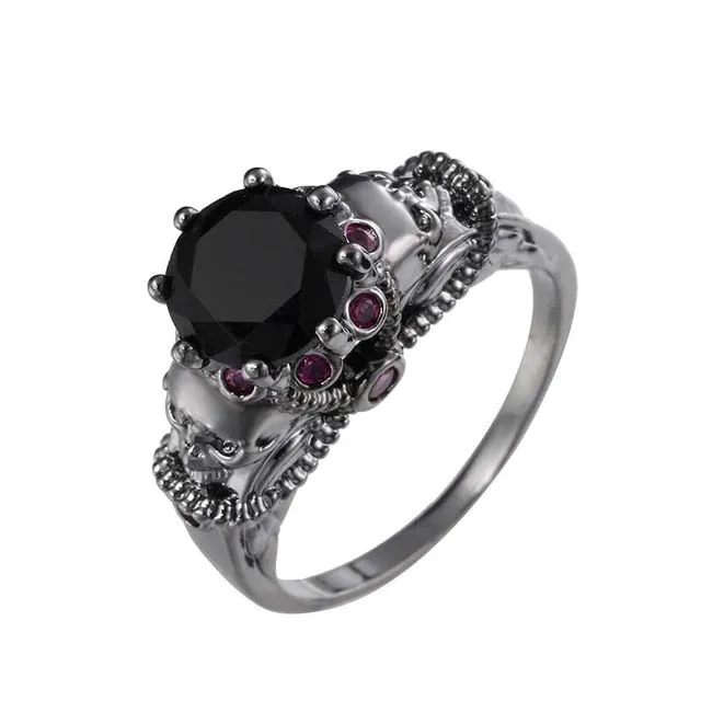 Black Gold Vintage Gothic Crystal Skull Rings