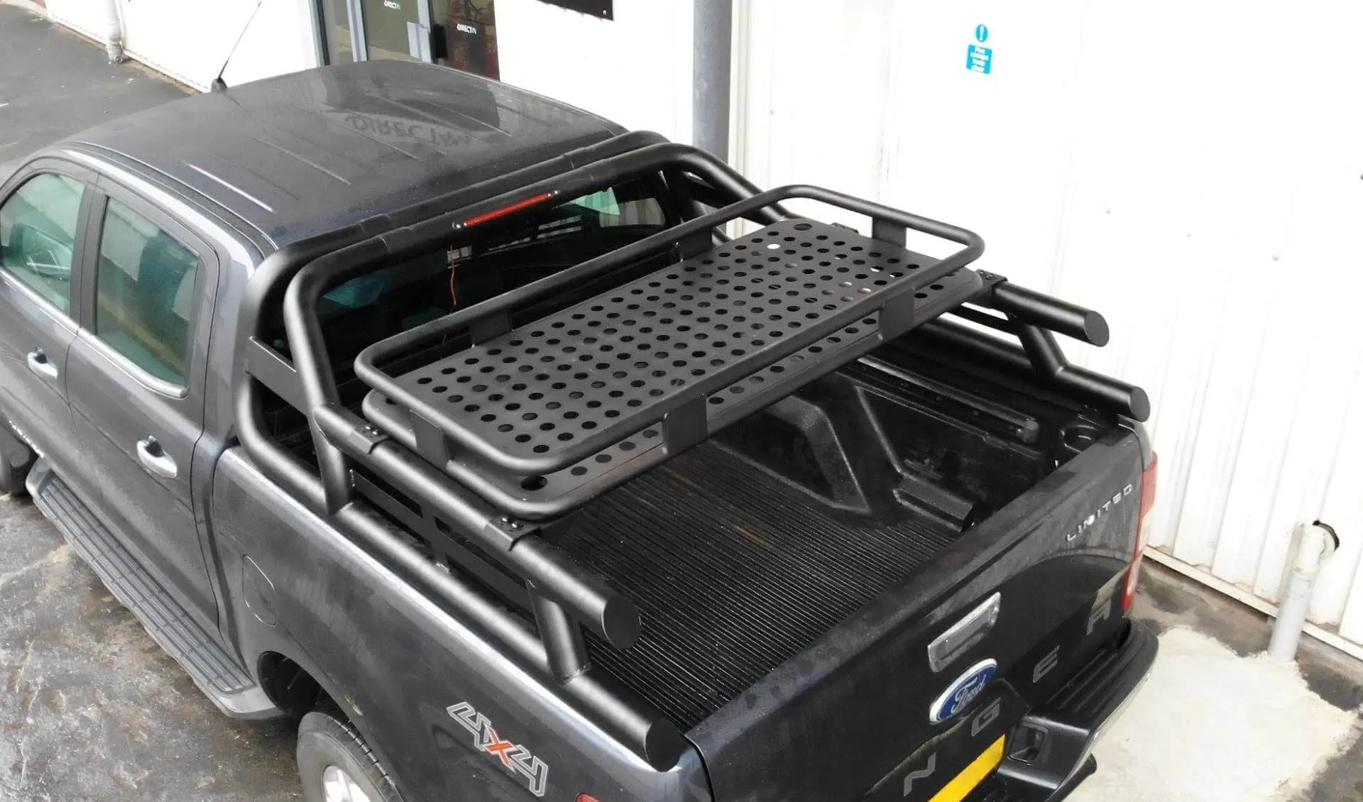 Black Long Arm Roll Sports Bar with Cargo Basket Rack for the Ford Ranger 06-12